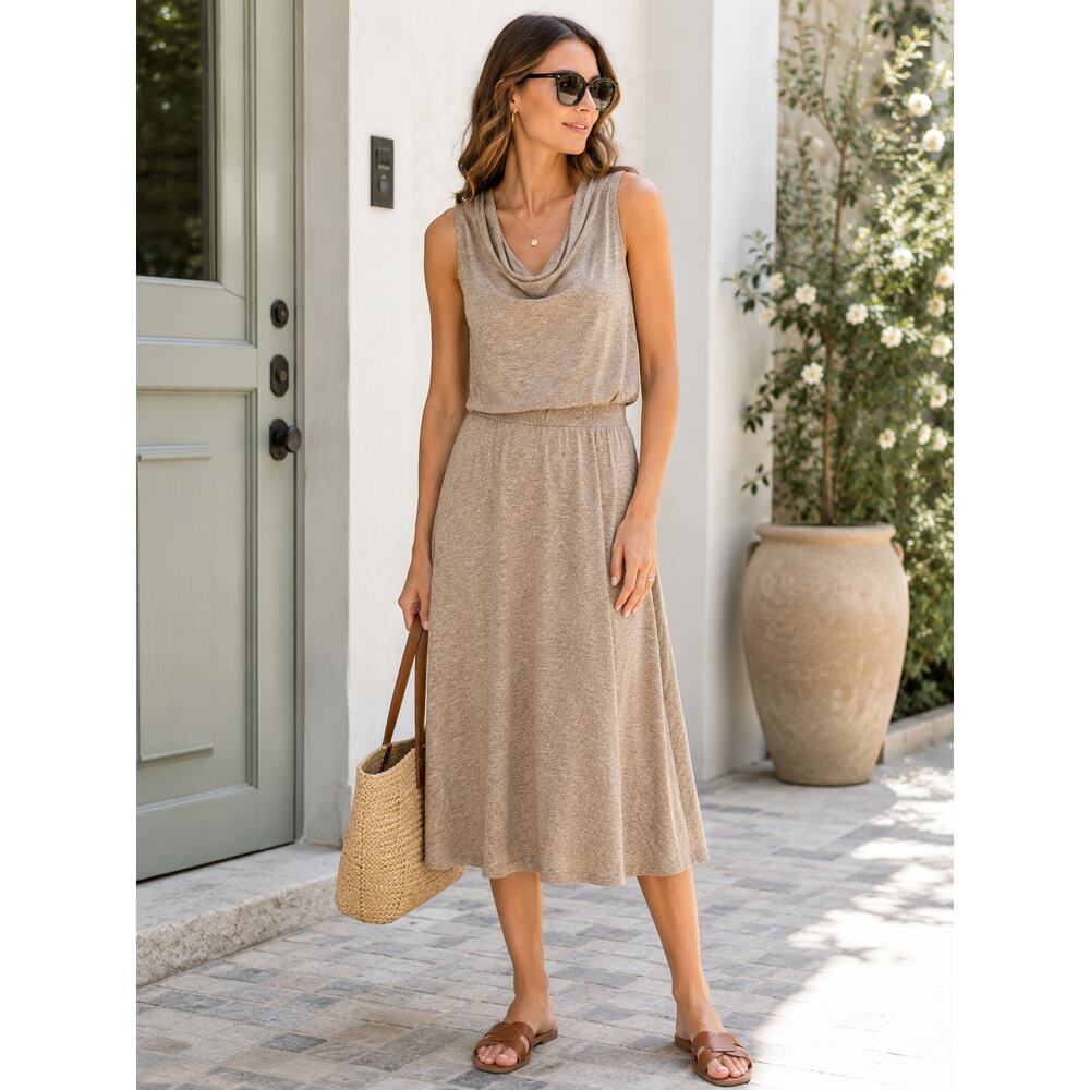 SOFT SURROUNDINGS Kerry Knit Sleeveless Blouson Midi Dress Tan XL Tall